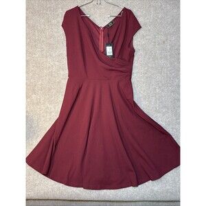 Miss May Dress XL Women Faux-Wrap Ruched Cap Sleeve‎ Retro Fit Flare Stretch NWT